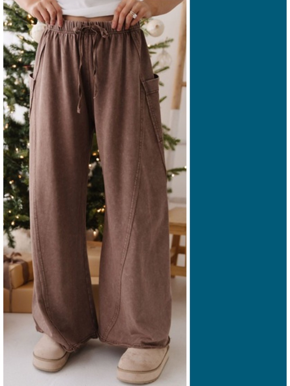 Mittoshop Mineral Wash Side Pocket Wide Leg Pants in Mocha Brown Size S NWOT